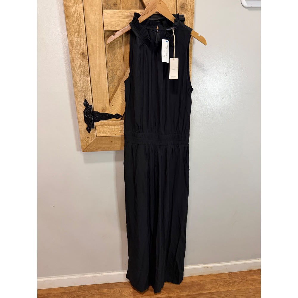 Grade & Gather Olivia Jumpsuit Black Ruffle Neck Smocked Waist Wide Leg Medium